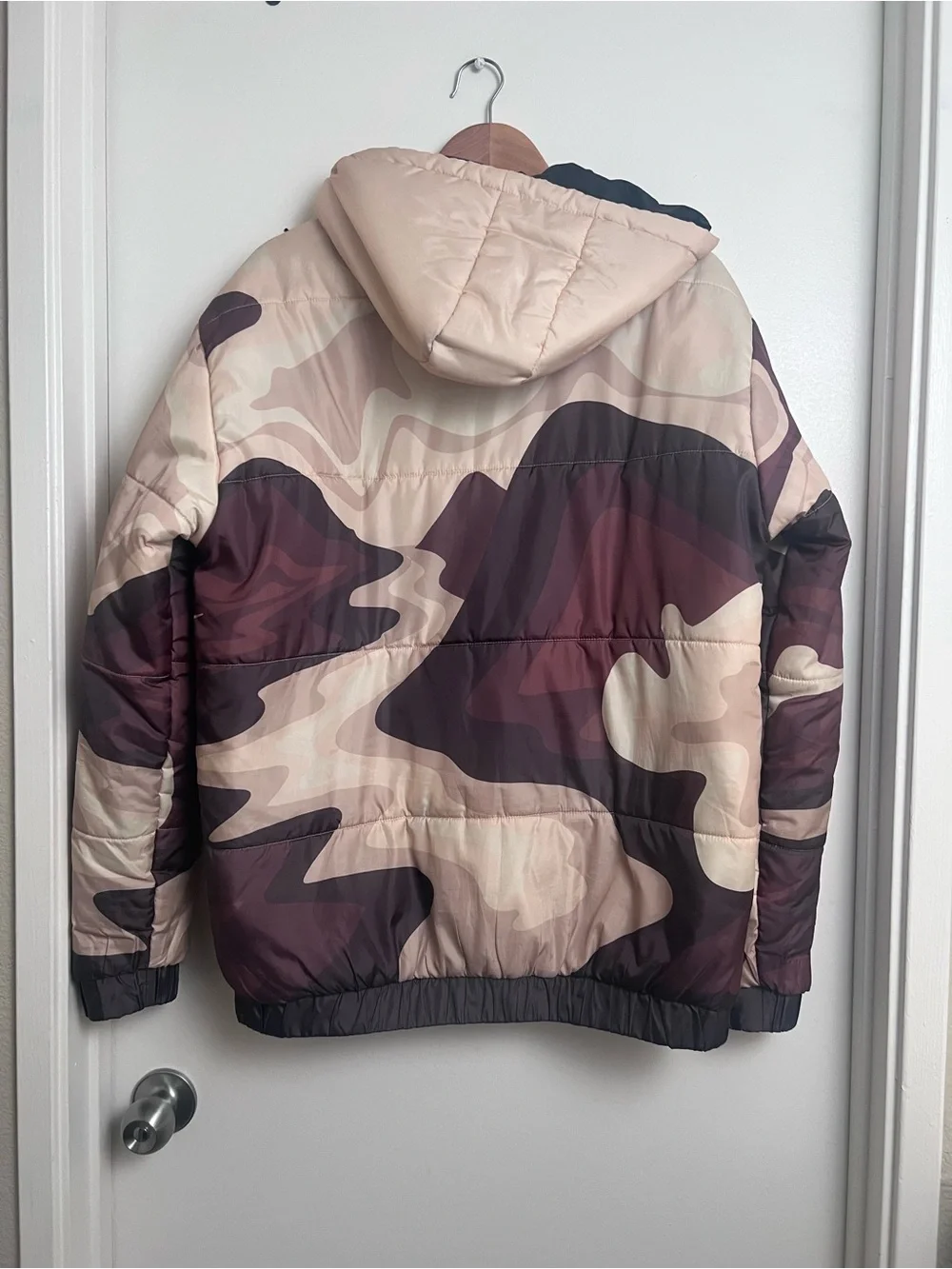 Reason NYC Hooded Camo Puffer Jacket Beige Brown Streetwear Large